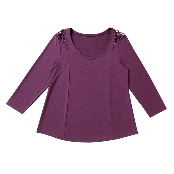 Maurices In Motion XL Plum/Purple Active Top | Crisscross Shoulder Detail - Picture 2 of 4